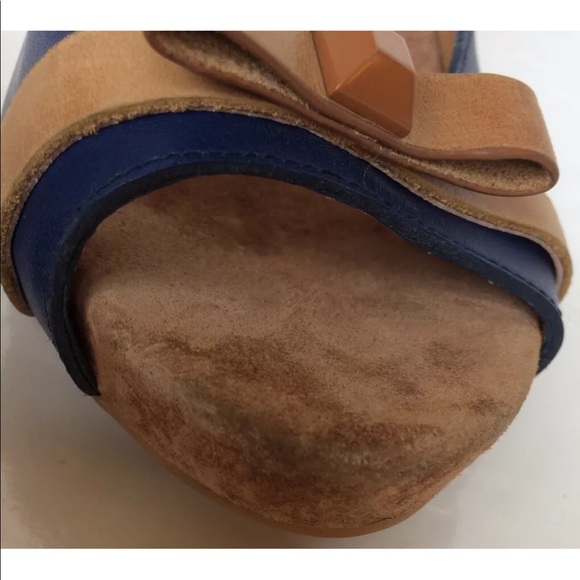 New Juicy Couture Women Block Heel Peep Toe Leather Raffia Navy Blue 9 Shoes - Picture 5 of 12